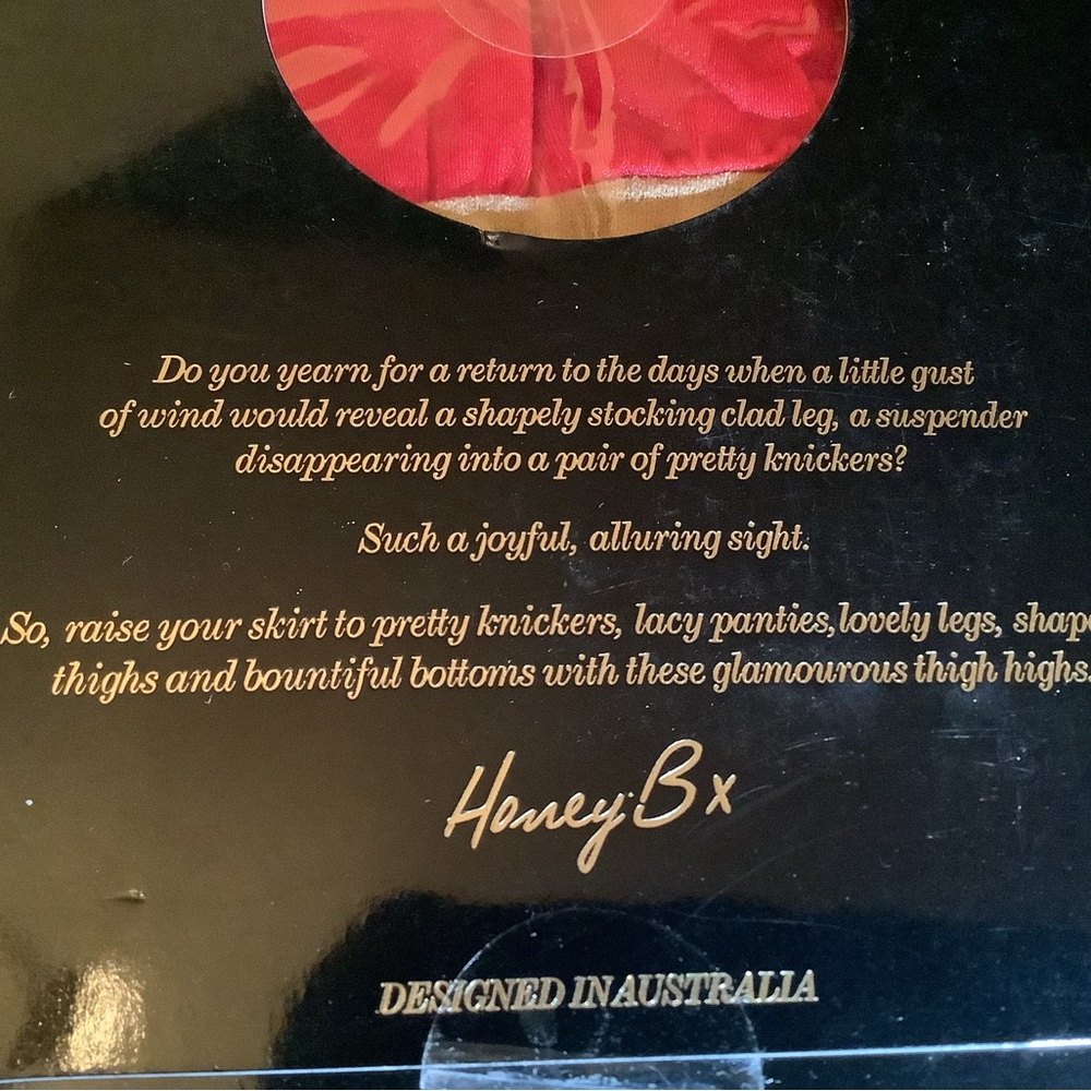 Honey Birdette sheers luxury thigh high stay-ups w/backseam, raspberry, size: S - Picture 6 of 12